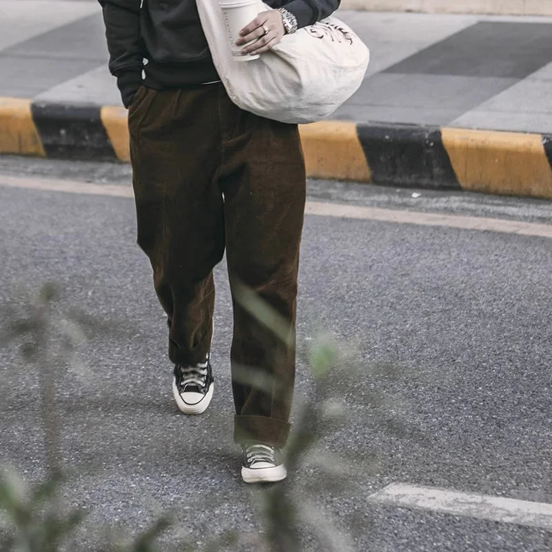 Pleated Corduroy High Rise Trousers