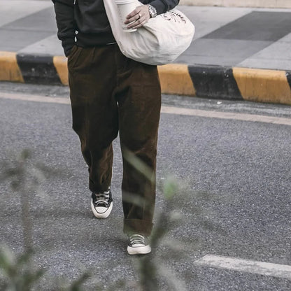 Pleated Corduroy High Rise Trousers