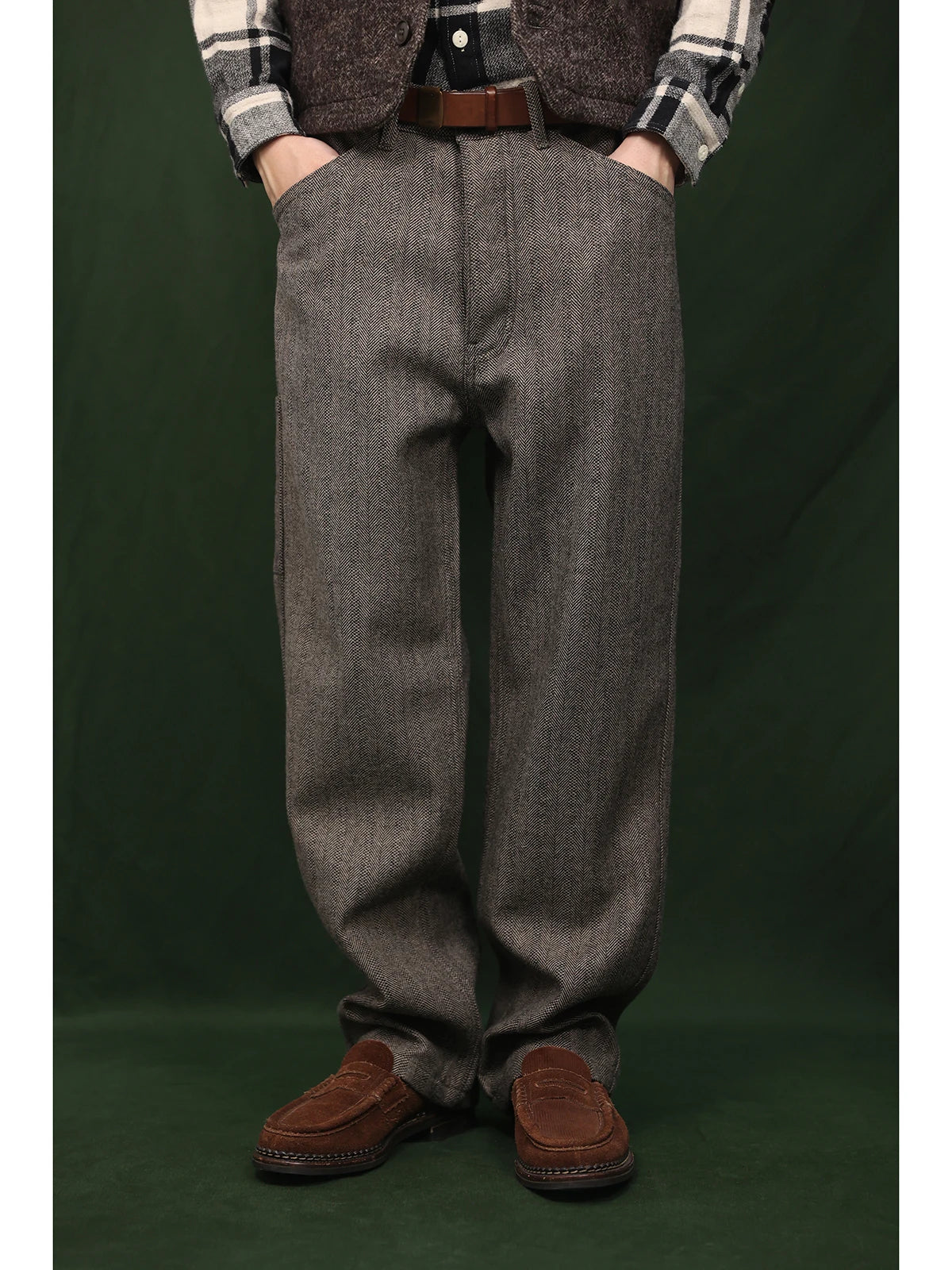Herringbone Wool Blend Trousers