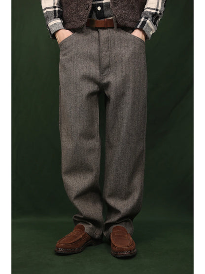 Herringbone Wool Blend Trousers