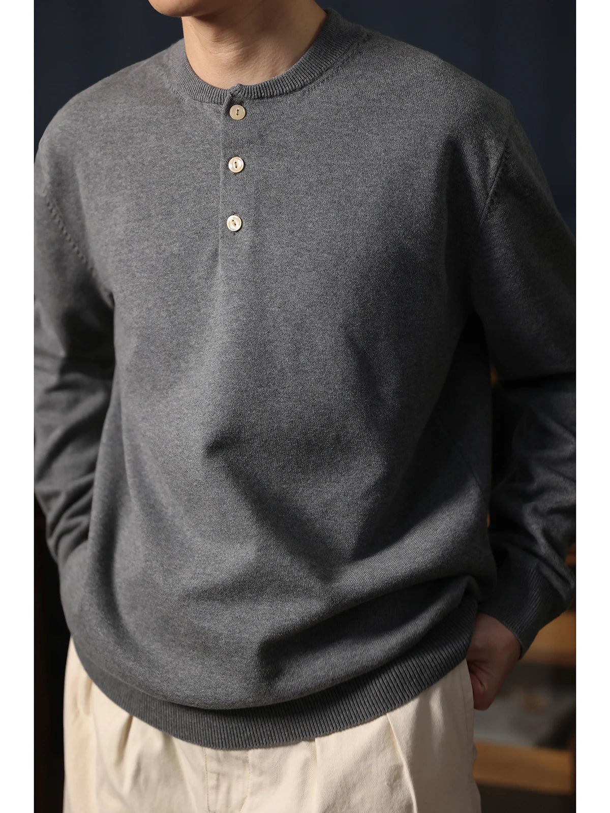 Jacquard Shoulder Henley Shirt