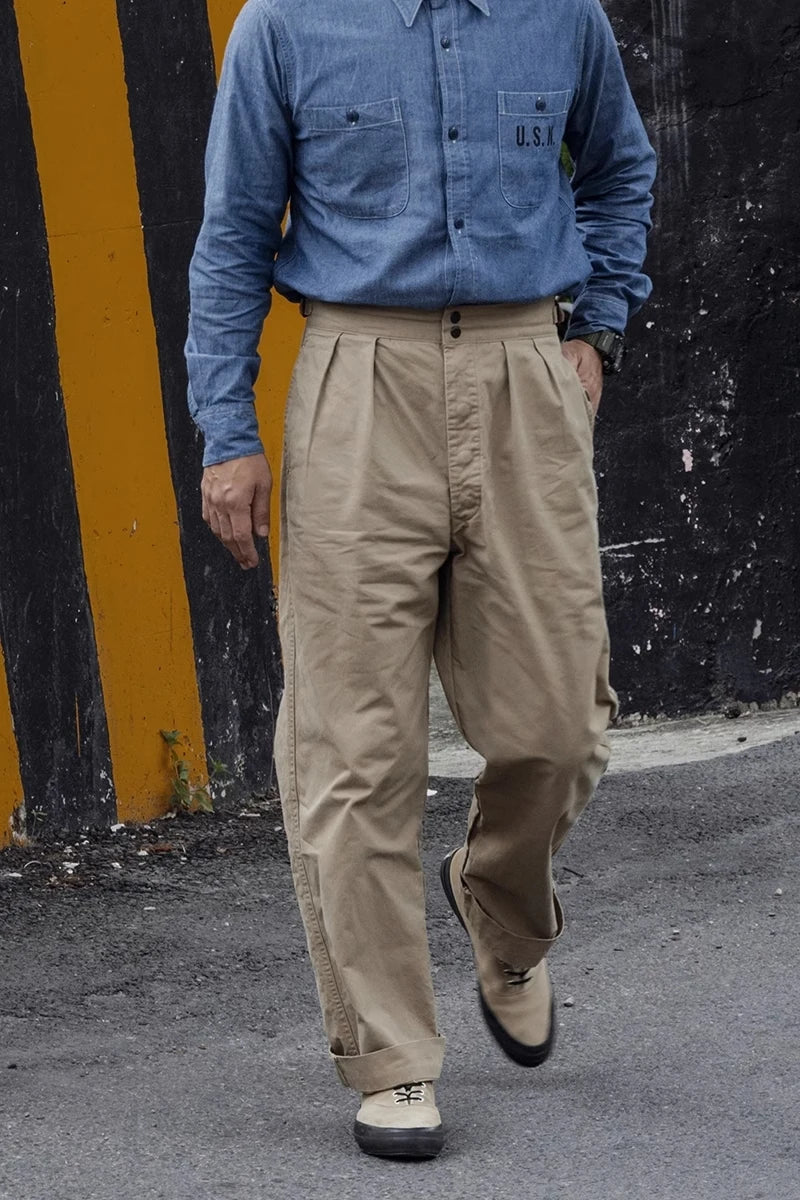 Cotton Twill Pleated Chinos