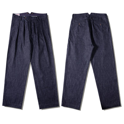 Pleated High Waist Denim Trousers
