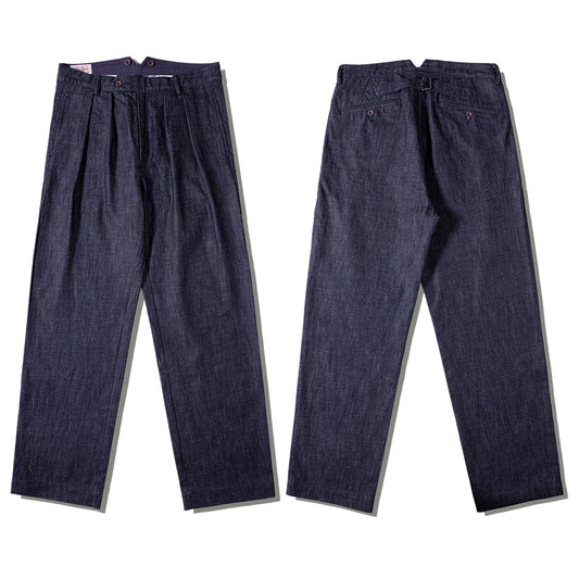 Pleated High Waist Denim Trousers