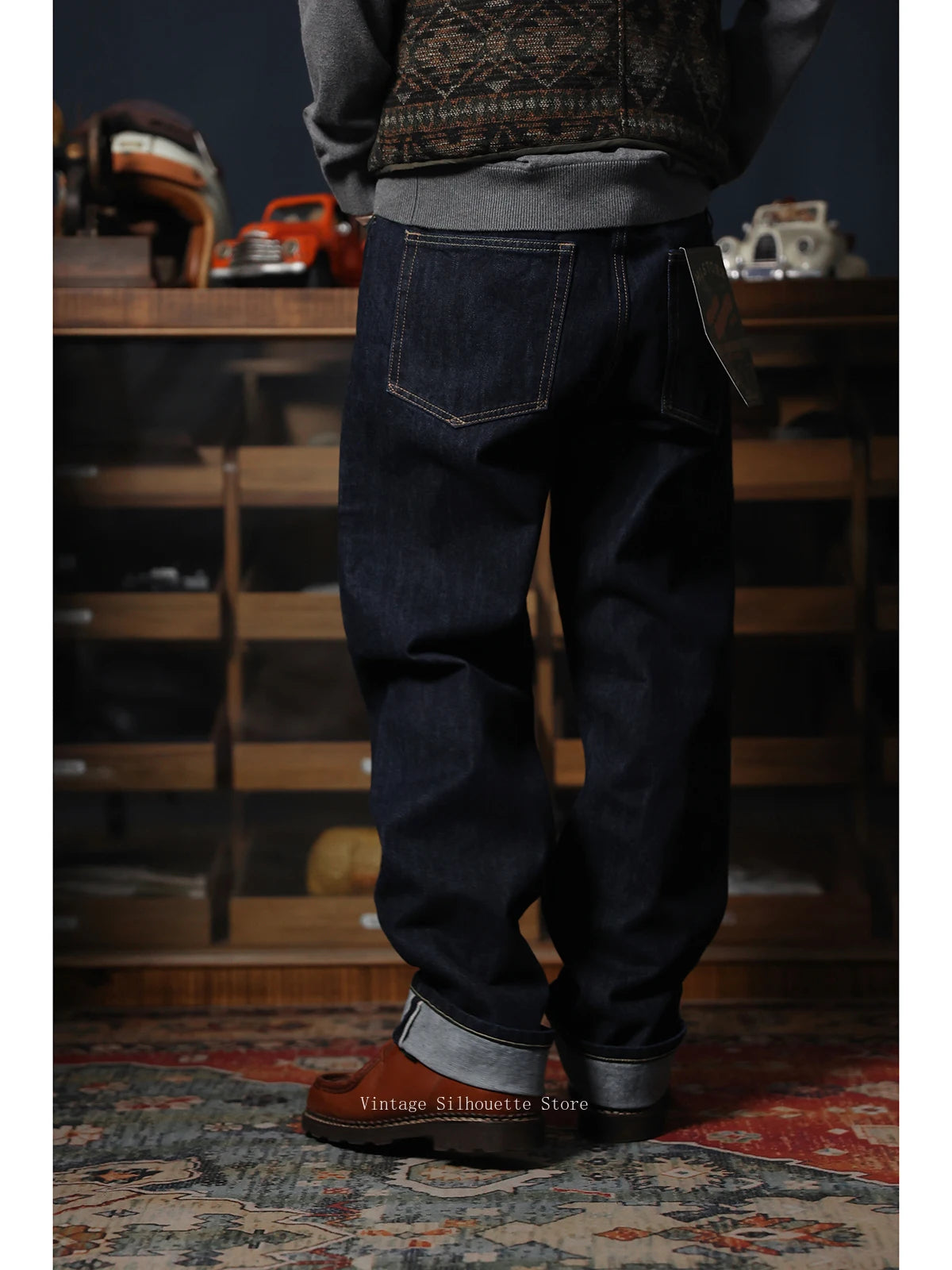 Cinch Back Raw Denim Jeans