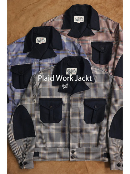 Plaid Cropped Wool Work Jacket