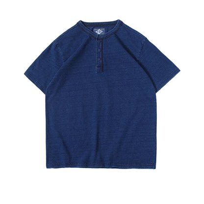 Indigo Dyed Henley Tee