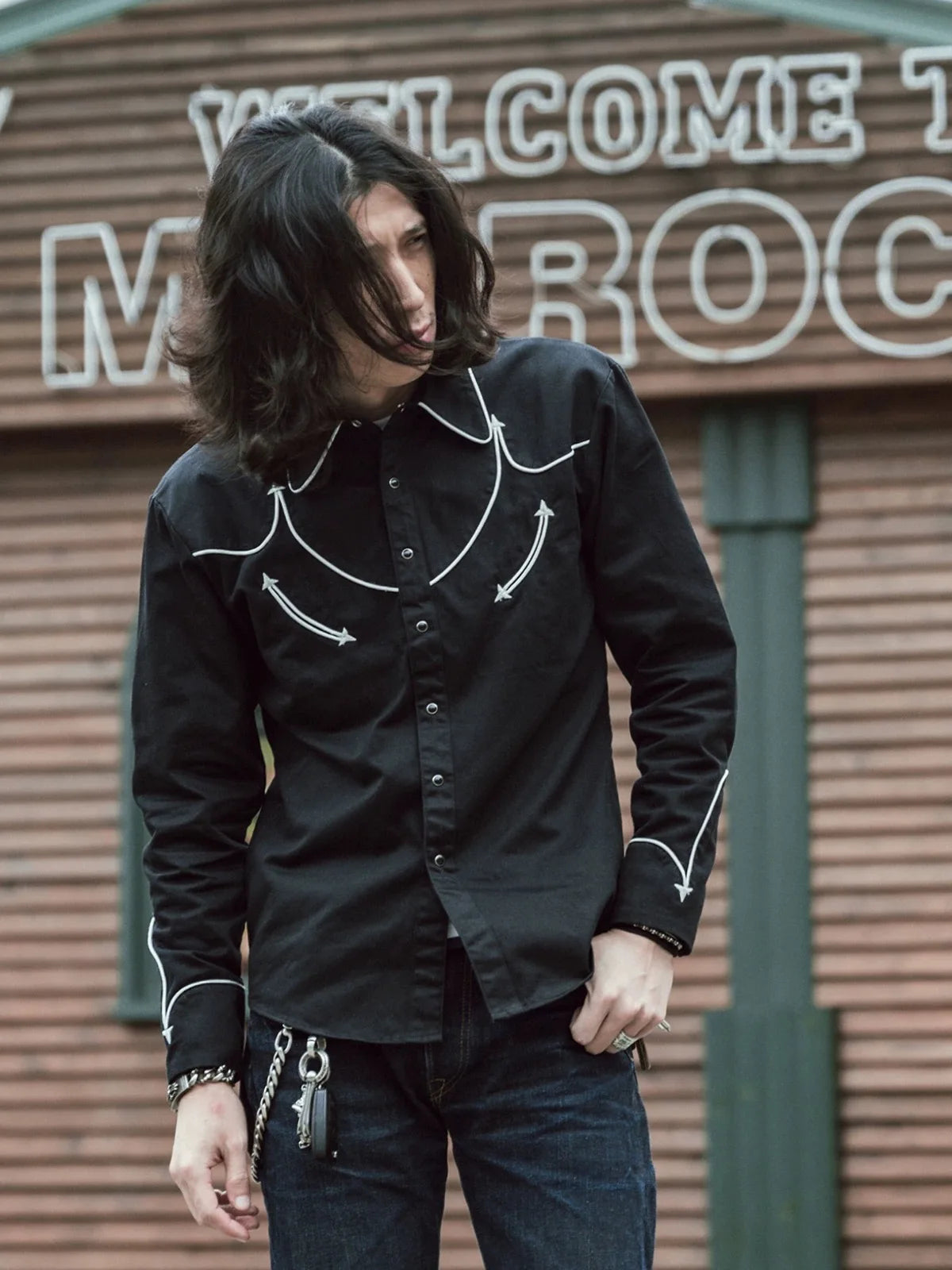 Black Embroidered Western Shirt