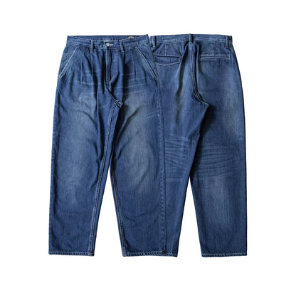 Washed Blue Two Tuck Trousers