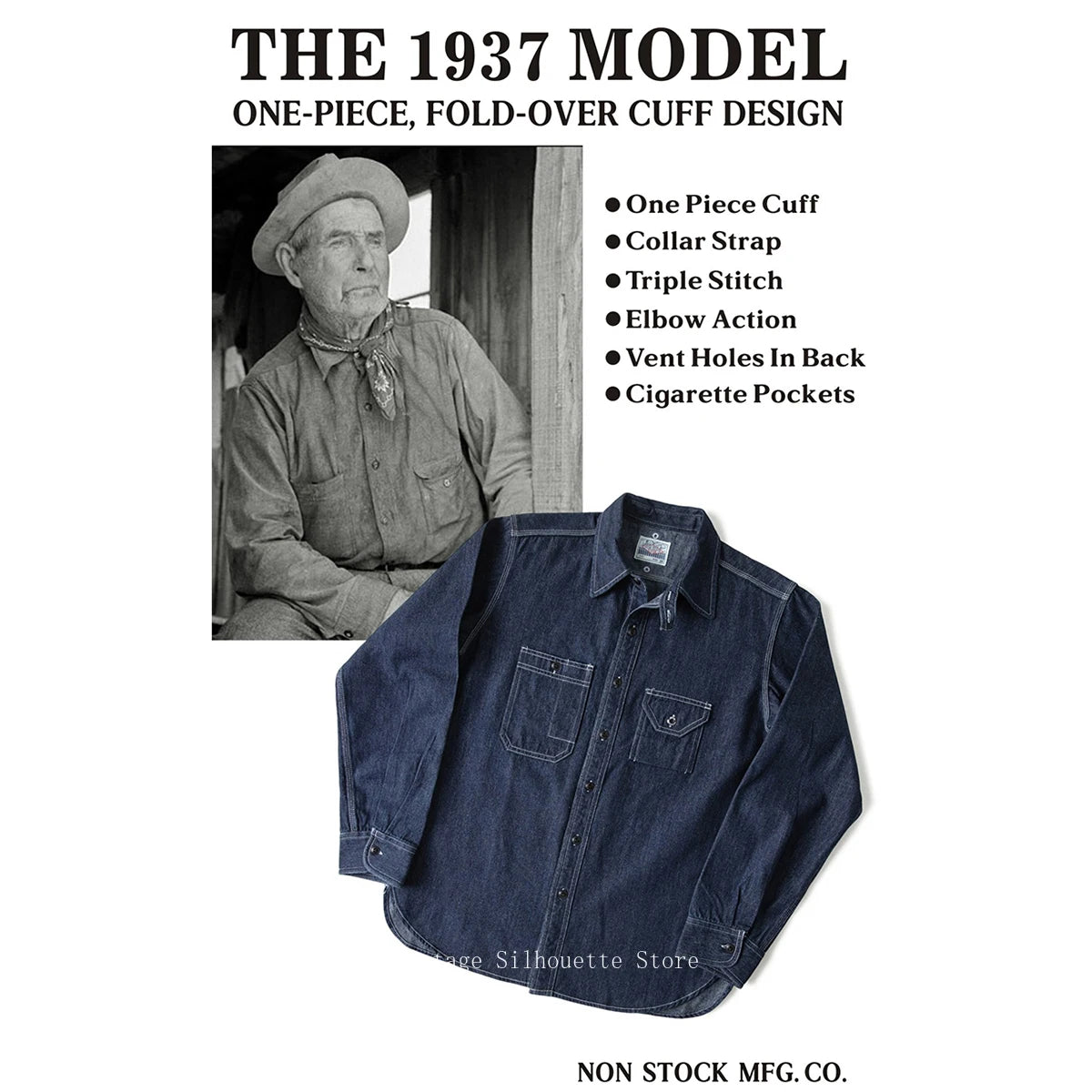 Foldover Cuff Denim Work Shirt