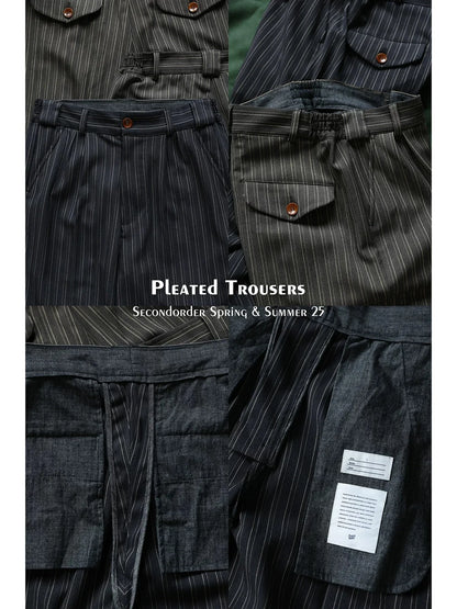 Pinstripe Pleated Suit Trousers