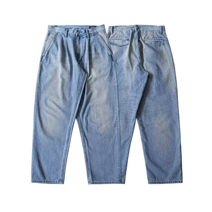 Washed Blue Two Tuck Trousers