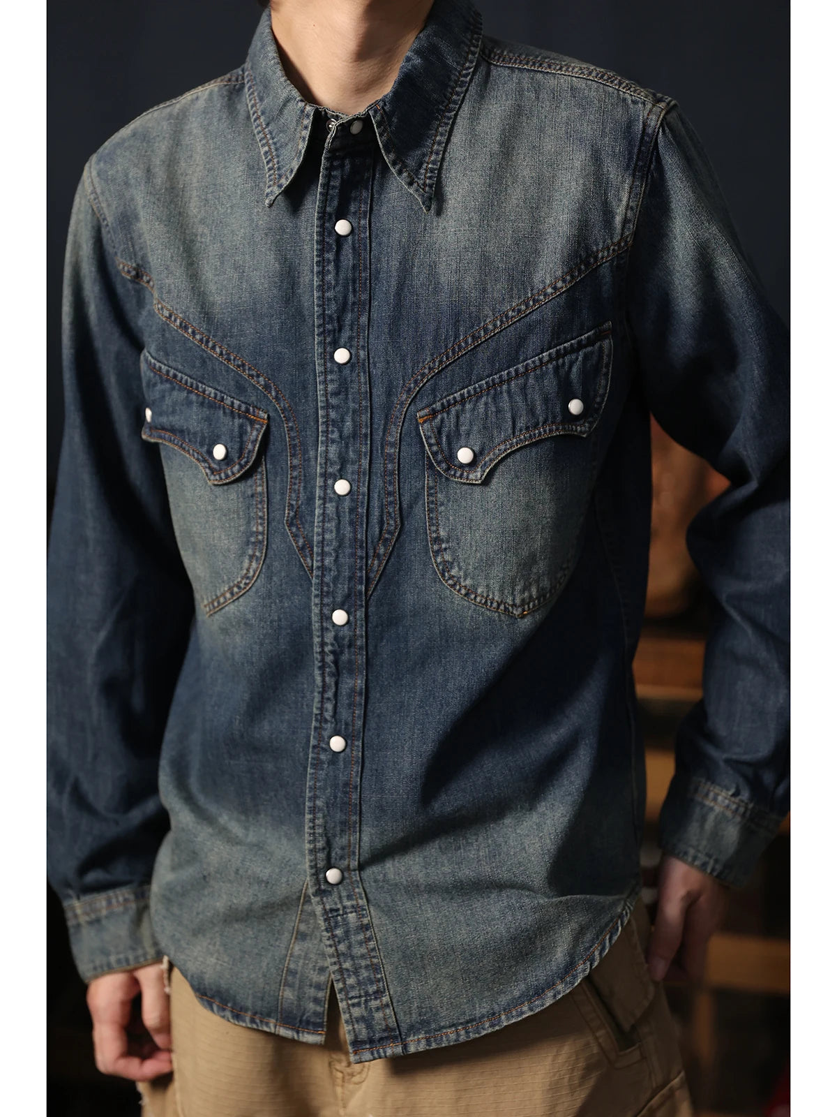 Snap Button Denim Western Shirt