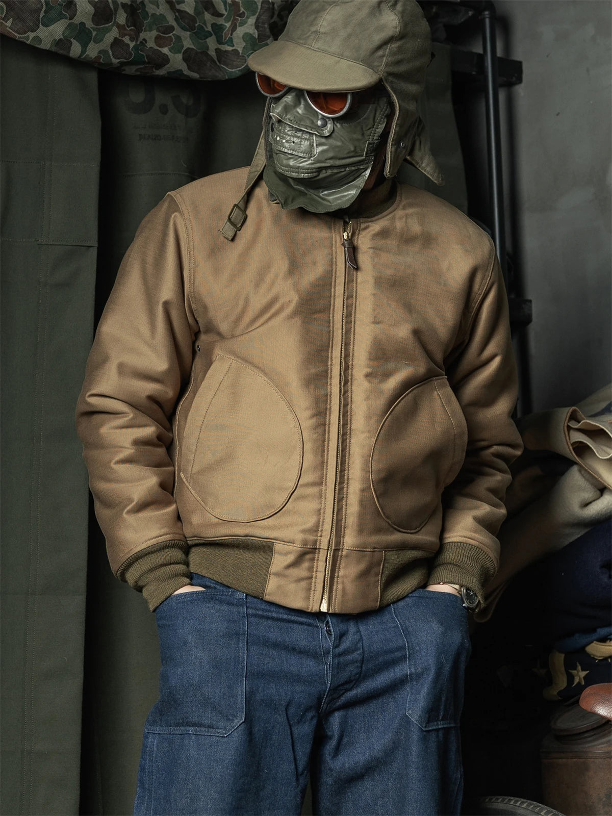 Khaki Wool Lined Deck Jacket