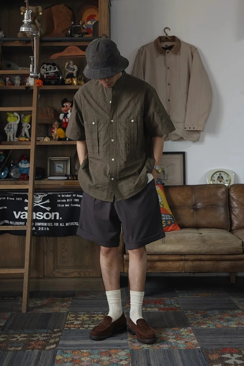 Band Collar Work Shirt