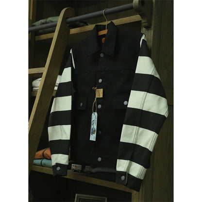 Striped Canvas Biker Jacket