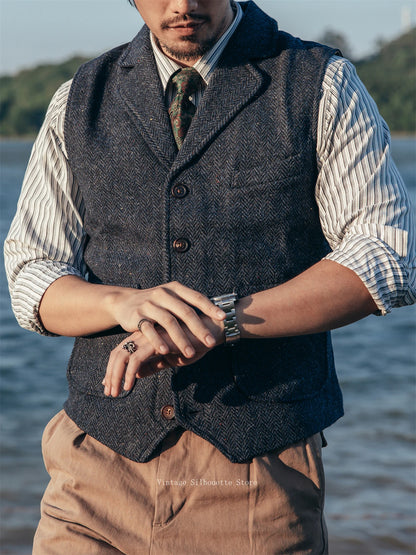 Herringbone Wool Tweed Vest