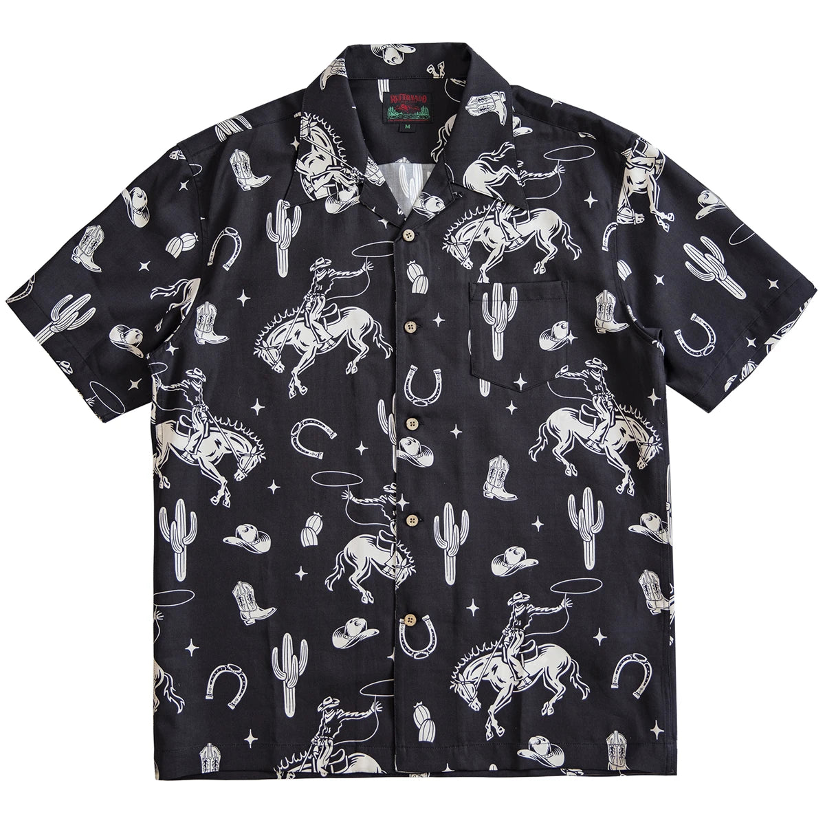 Black Cowboy Print Hawaiian Shirt
