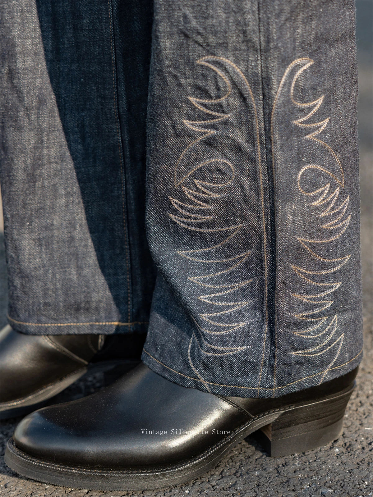 Indigo Embroidered Bootcut Jeans
