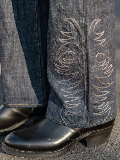 Indigo Embroidered Bootcut Jeans