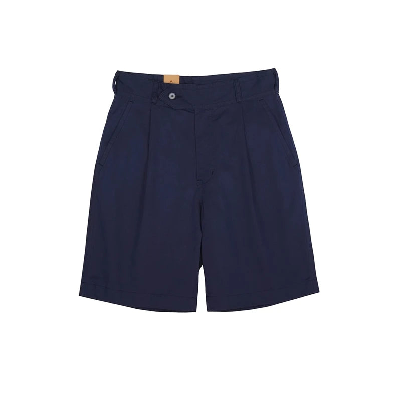 Navy Pleated Chino Shorts