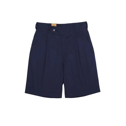 Navy Pleated Chino Shorts