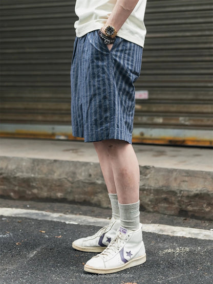 Striped Chambray Pleated Shorts