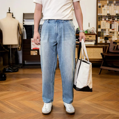 Washed Blue Two Tuck Trousers