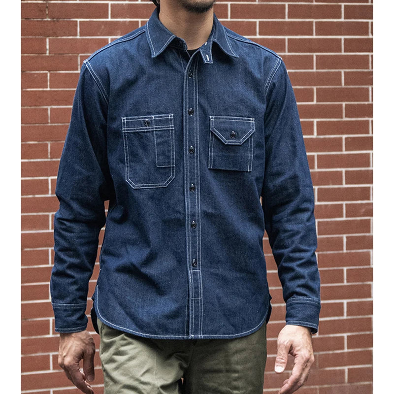 Foldover Cuff Denim Work Shirt