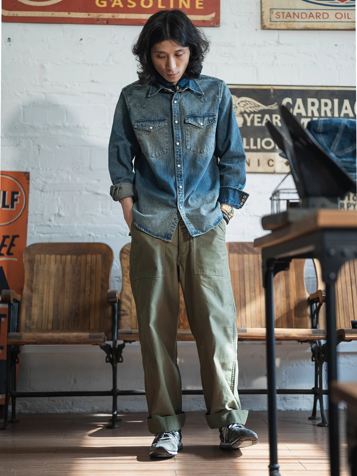 Washed Denim Western Shirt