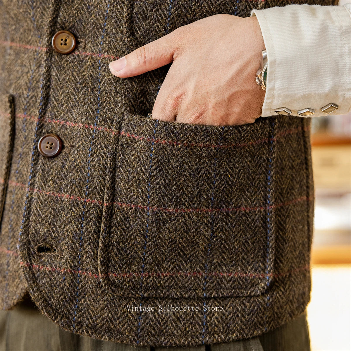 Plaid Wool Tweed Vest