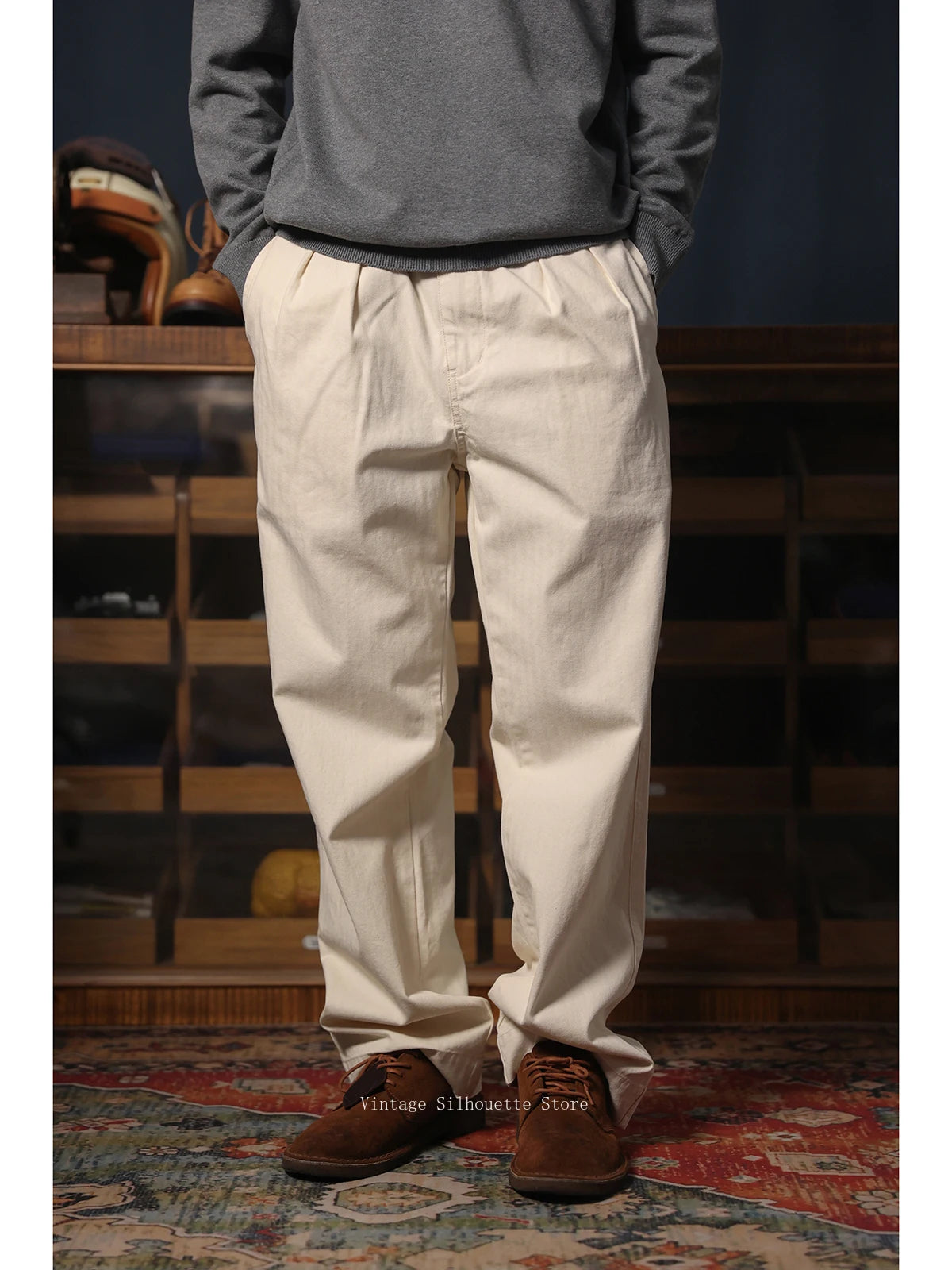 Herringbone Pleated Chino Pants