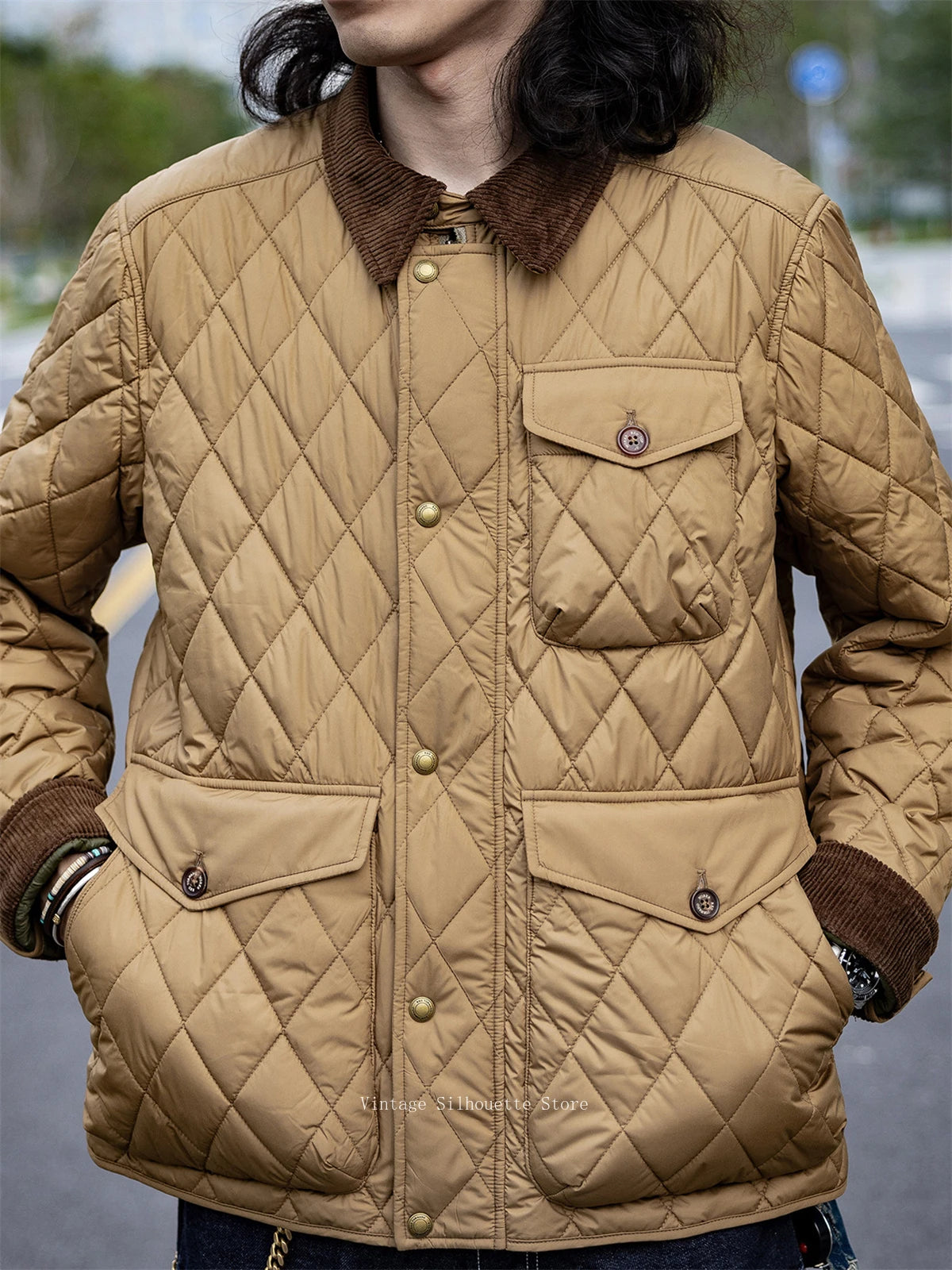 Khaki Quilted Utility Jacket