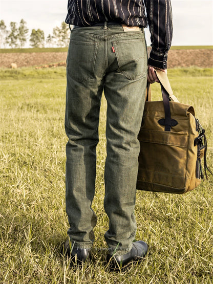Green Straight Selvedge Jeans