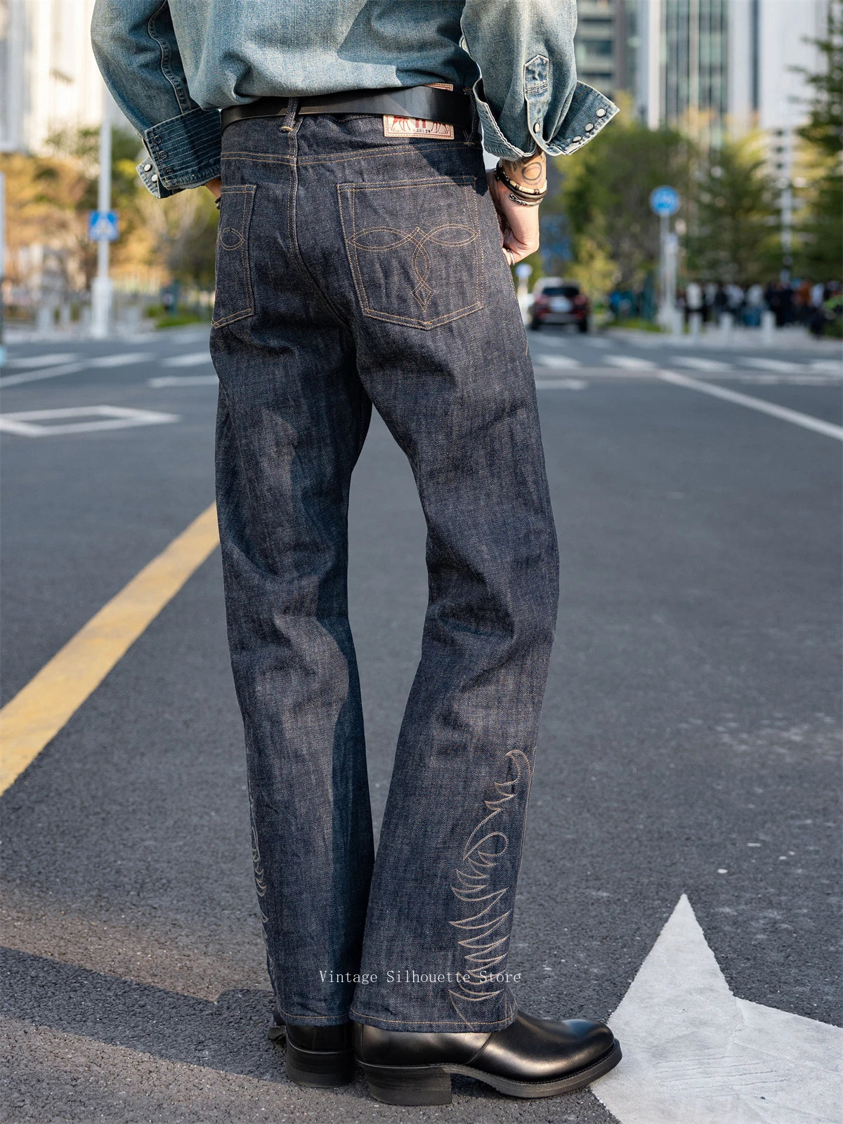 Indigo Embroidered Bootcut Jeans