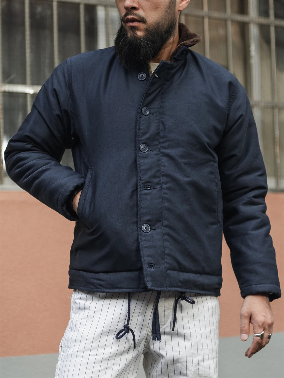 Blue Wool Lined Deck Jacket