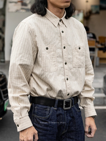 Cotton Linen Stripe Work Shirt