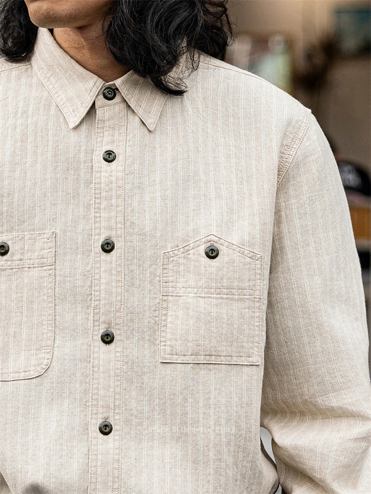 Cotton Linen Stripe Work Shirt