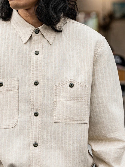 Cotton Linen Stripe Work Shirt