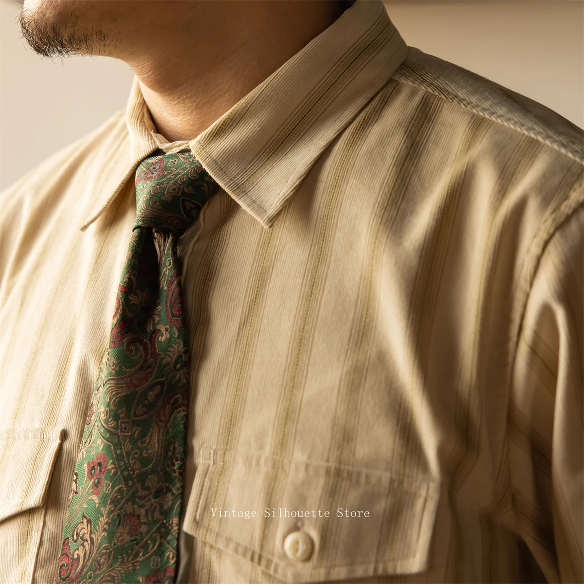 Beige Corduroy Stripe Shirt