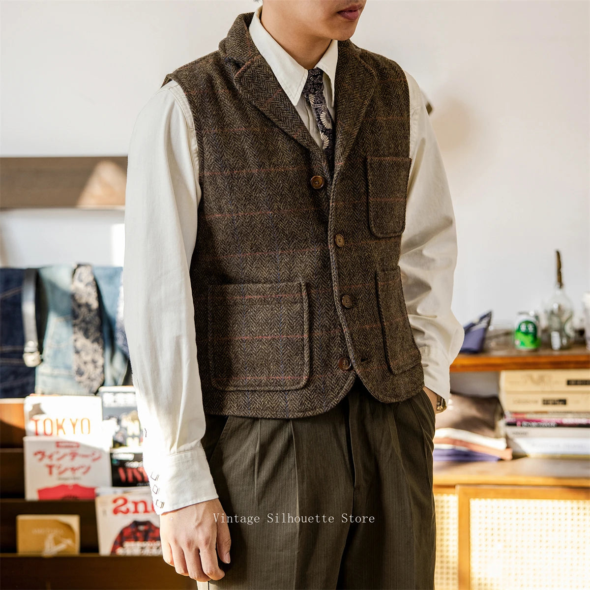 Plaid Wool Tweed Vest