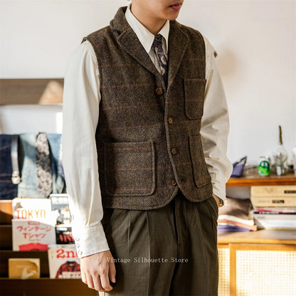Plaid Wool Tweed Vest