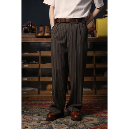 Pinstripe Pleated Suit Trousers
