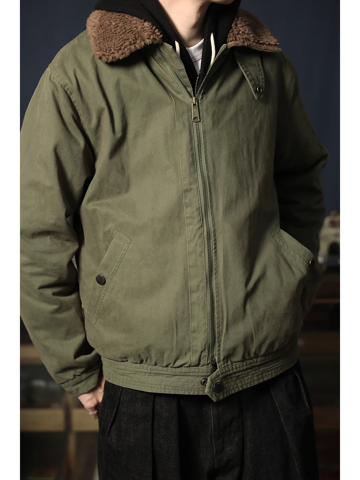 Wool Blend Aviator Bomber Jacket