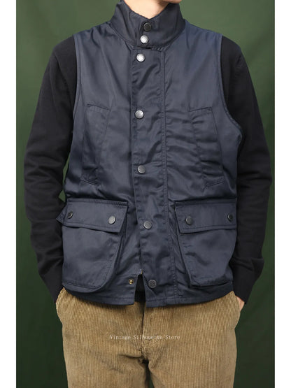 Waxed Stand Collar Utility Vest