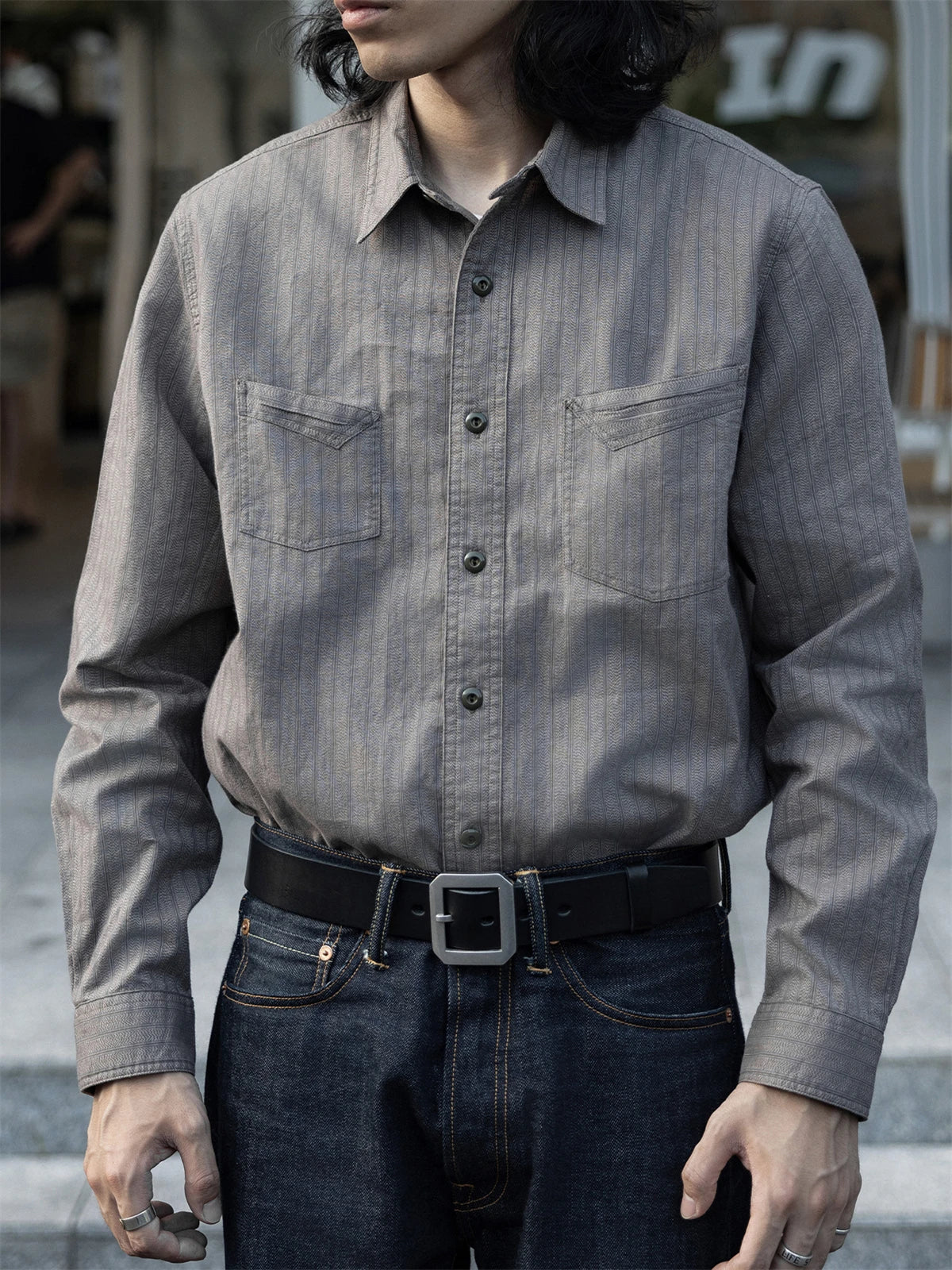 Salt Pepper Stripe Work Shirt