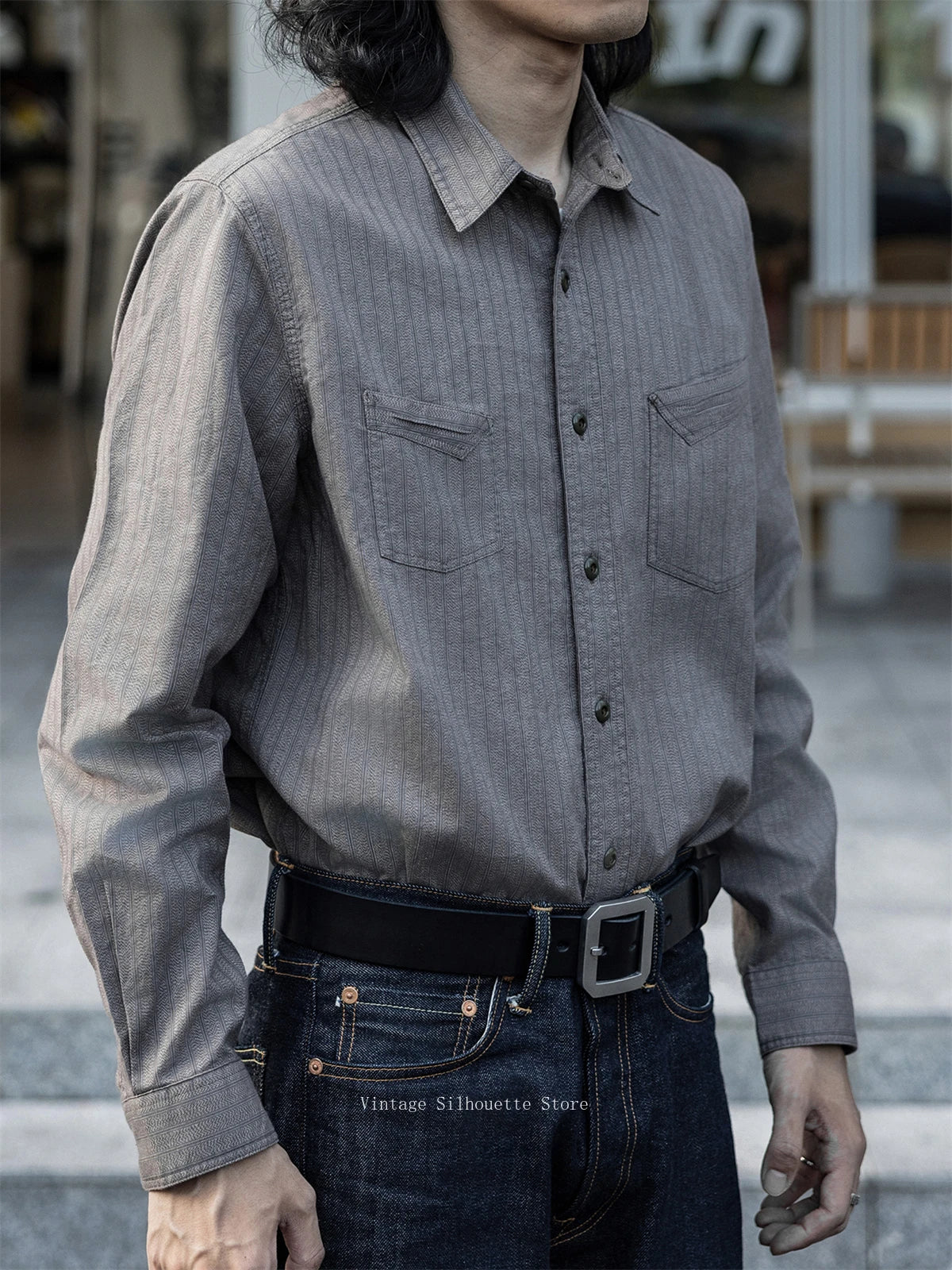 Salt Pepper Stripe Work Shirt