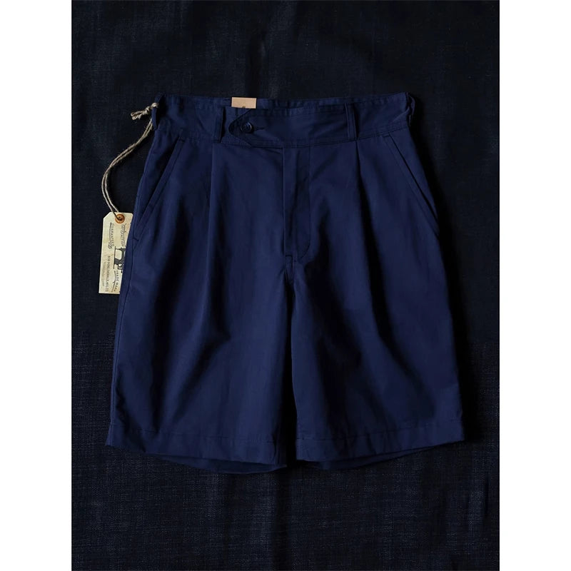 Navy Pleated Chino Shorts