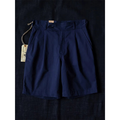 Navy Pleated Chino Shorts