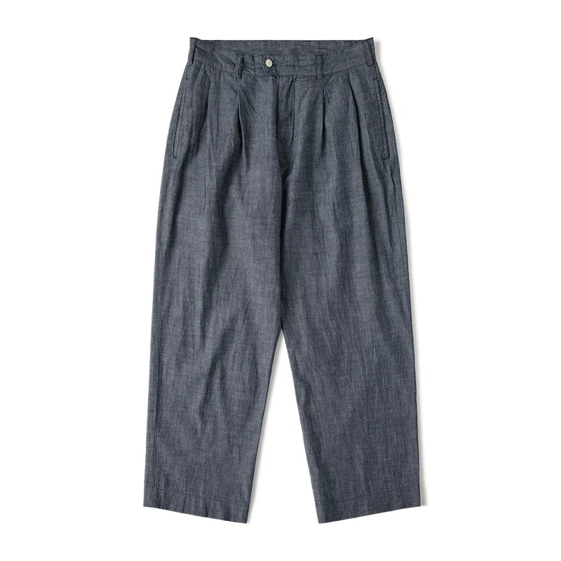 Chambray Pleated Loose Trousers